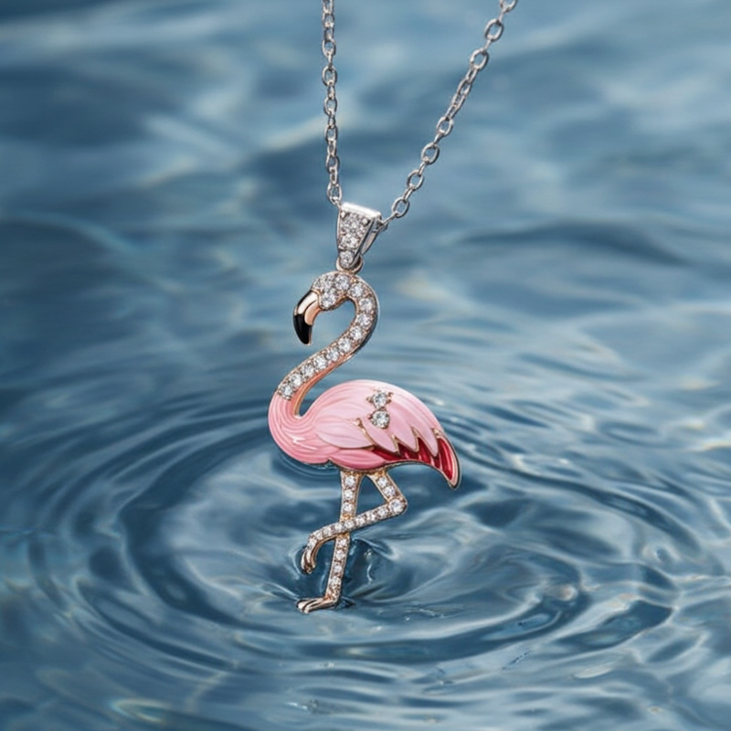 Sotiya Flamingo Pink Enamel Pendant Necklace-Sotiya