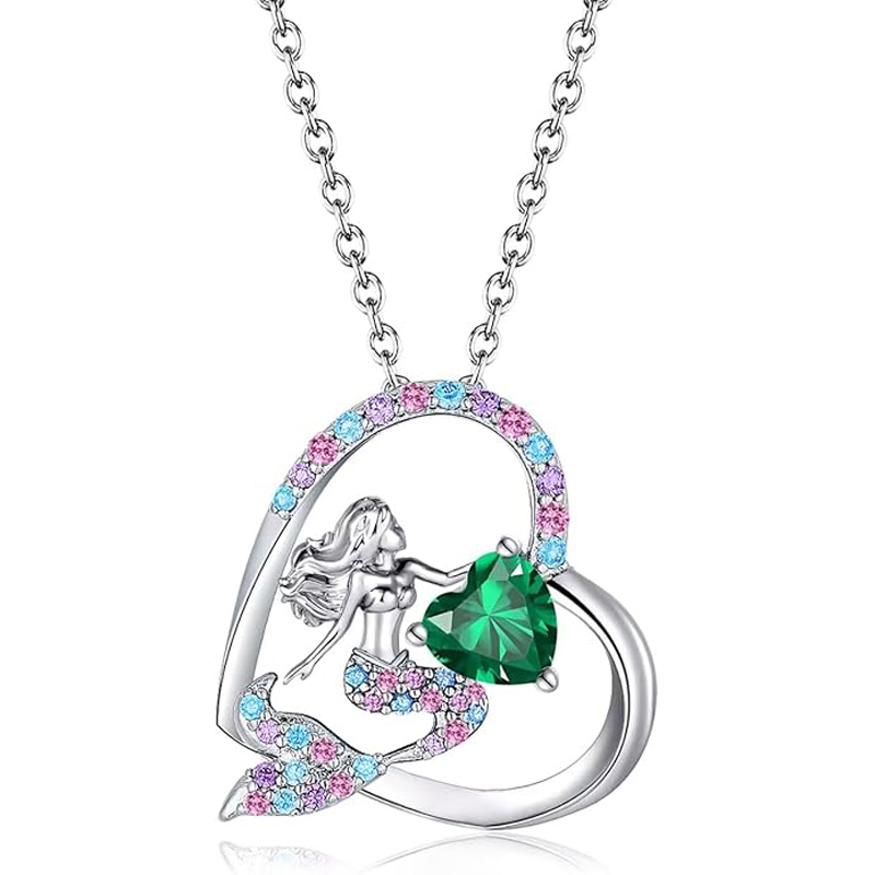 Sotiya Best Buds Mermaid Tail 12 Birthstones Heart Cut Necklace Sterling Silver-Sotiya
