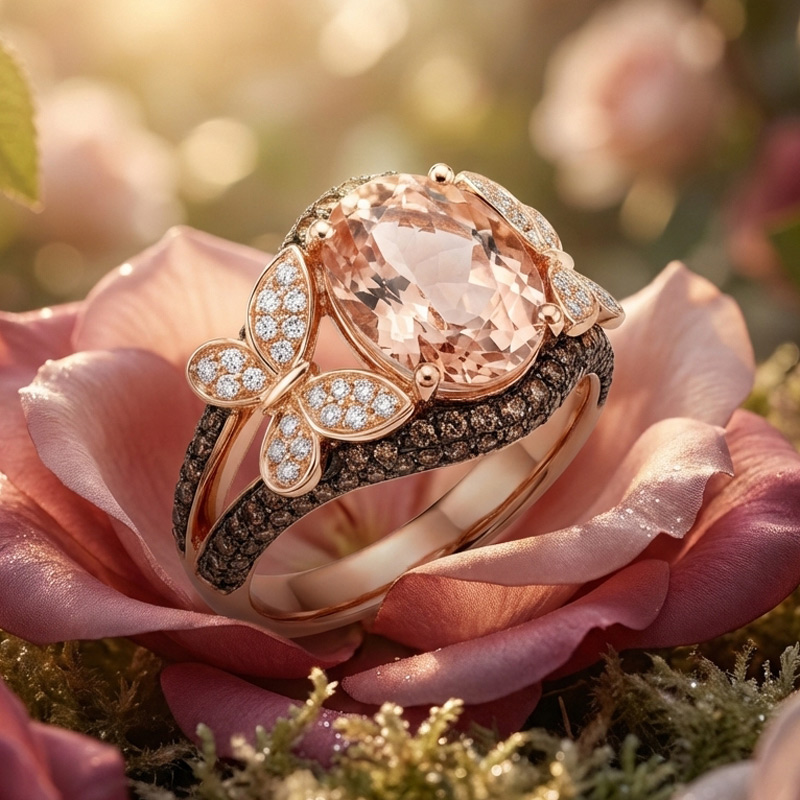 Sotiya Butterfly Synthetic Morganite Oval Cut Coffee Engagement Ring Sterling Silver-Sotiya