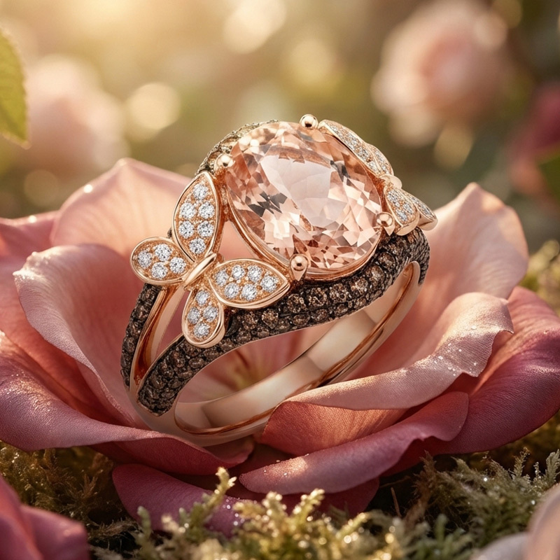 Sotiya Butterfly Synthetic Morganite Oval Cut Coffee Engagement Ring Sterling Silver-Sotiya