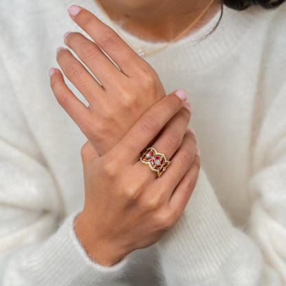 Sotiya Round and Marquise Cut Flower Ring Sterling Silver-Sotiya