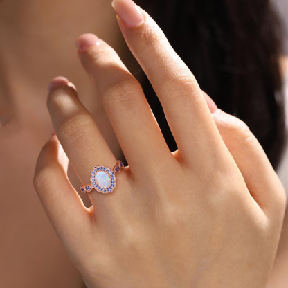 Sotiya Vintage Halo Oval Cut Opal Wedding Bridal Ring Set Sterling Silver-Sotiya