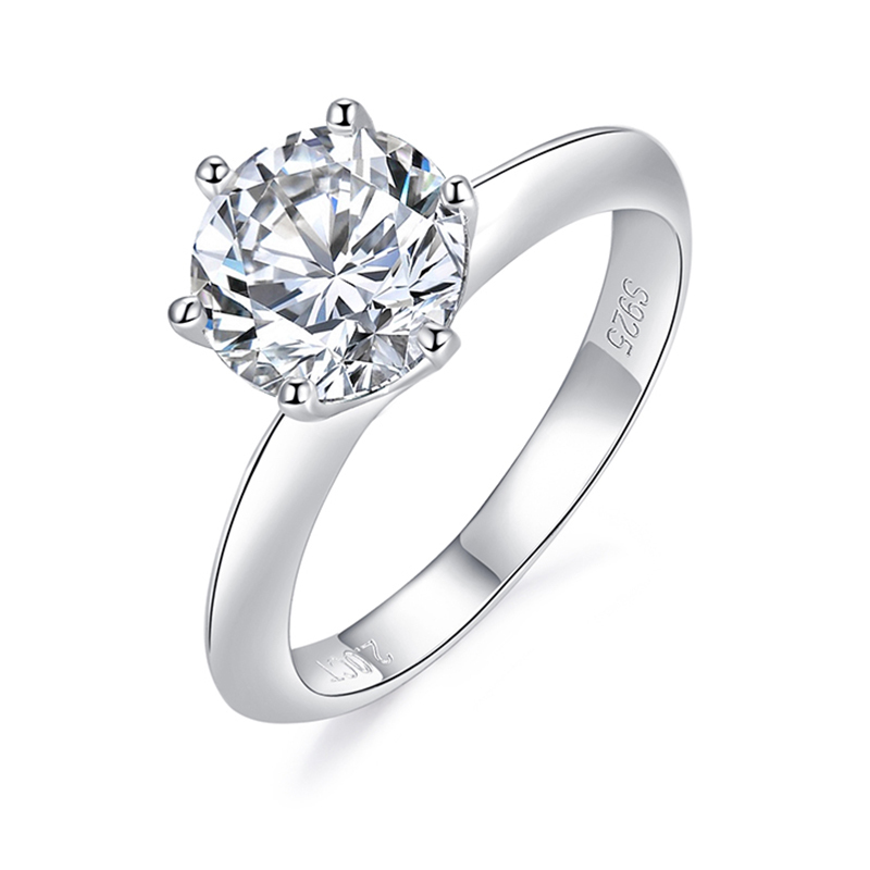 Sotiya Classic 6 Prong Round Cut Solitaire Moissanite Engagement Ring Sterling Silver