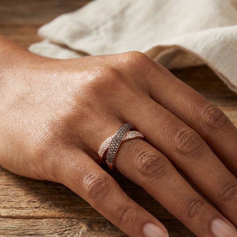 Sotiya Crossover Coffee Women's Wedding Ring Band Sterling Silver-Sotiya