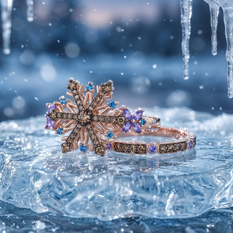 Sotiya Snowflake Design Coffee Wedding Bridal Ring Set Sterling Silver-Sotiya