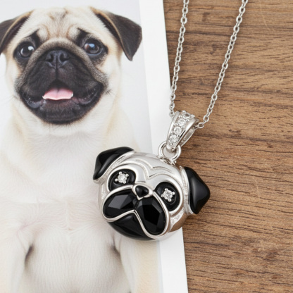 Sotiya Cute Head-tilt Pug Enamel Pendant Necklace-Sotiya