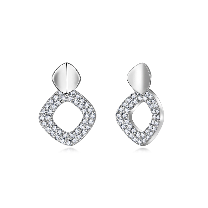 Sotiya Hollow Squircle Design Moissanite Stud Earrings Sterling Silver-Sotiya