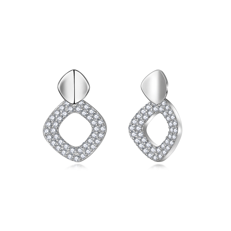 Sotiya Hollow Squircle Design Moissanite Stud Earrings Sterling Silver-Sotiya