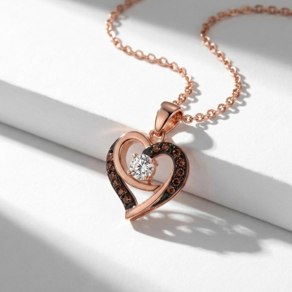 Sotiya Two Tone Heart Shaped Round Cut Coffee Necklace Sterling Silver-Sotiya