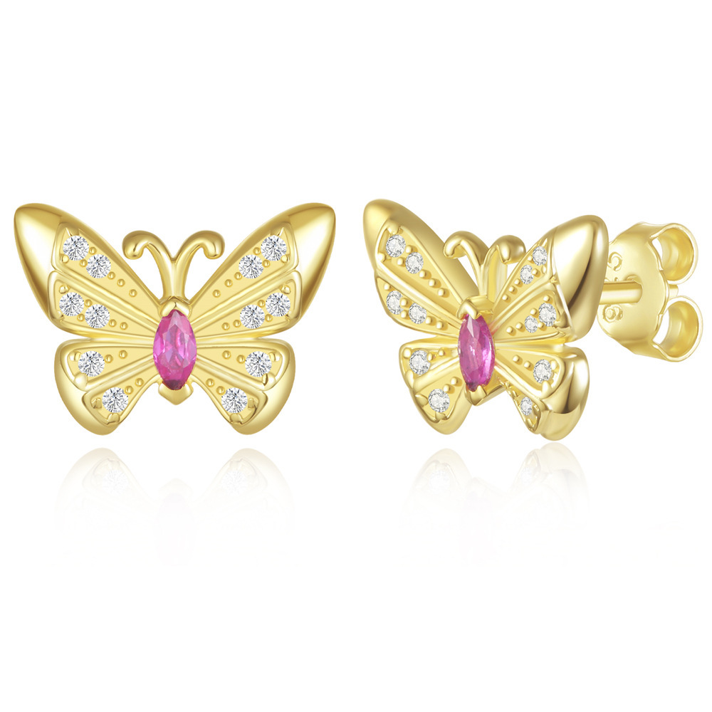 Sotiya Marquise Hot Pink Butterfly Animal Collection Stud Earrings Sterling Silver-Sotiya