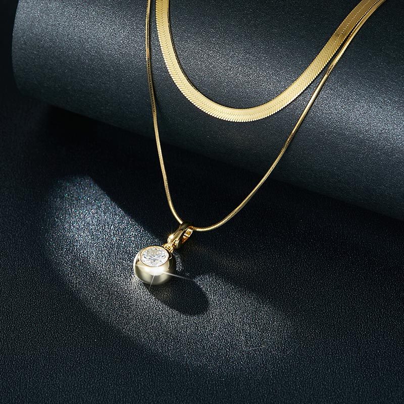 Sotiya Double Layer Solitaire Round Cut Moissanite Necklace Sterling Silver-Sotiya