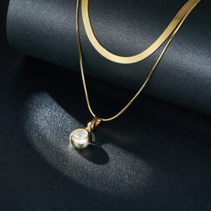 Sotiya Double Layer Solitaire Round Cut Moissanite Necklace Sterling Silver-Sotiya