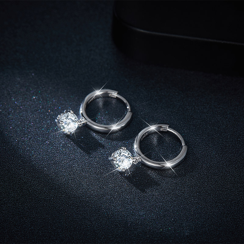 Sotiya Solitaire Round Cut Moissanite Drop Earrings Sterling Silver-Sotiya