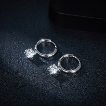 Sotiya Solitaire Round Cut Moissanite Drop Earrings Sterling Silver-Sotiya