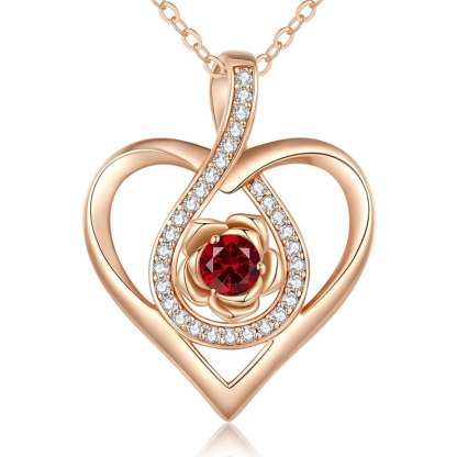 Sotiya 12 Birthstones Heart Rose Round Cut Necklace Sterling Silver-Sotiya