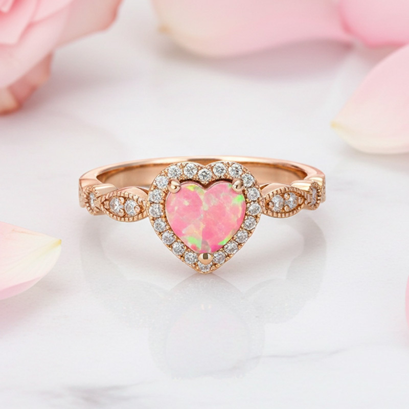 Sotiya Halo Heart Cut Opal Engagement Ring Sterling Silver-Sotiya