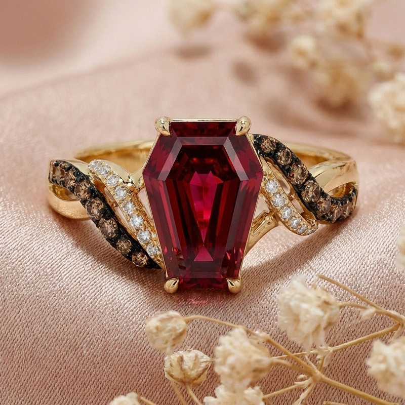 Sotiya Two Tone Twist Shank Coffin Cut Coffee Engagement Ring Sterling Silver-Sotiya