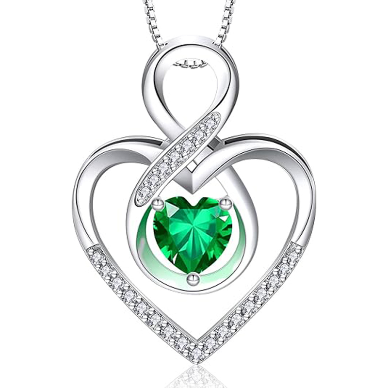 Sotiya 12 Birthstones Intertwined Infinity Heart Necklace Sterling Silver-Sotiya