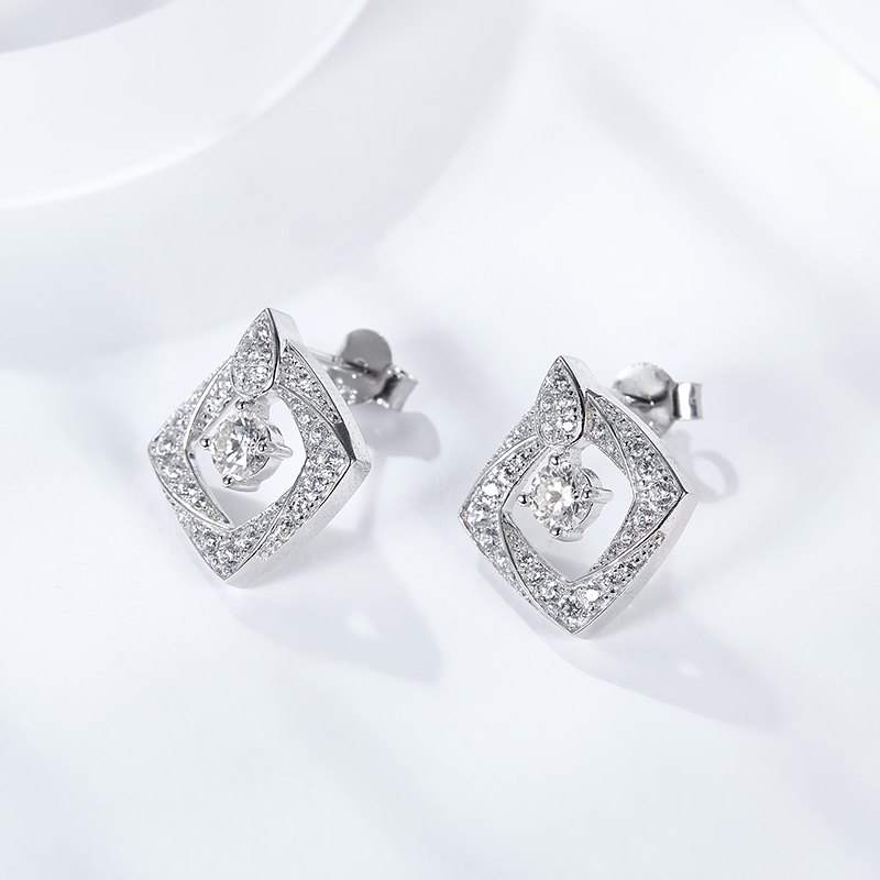 Sotiya Twist Square Design Round Cut Moissanite Stud Earrings Sterling Silver-Sotiya