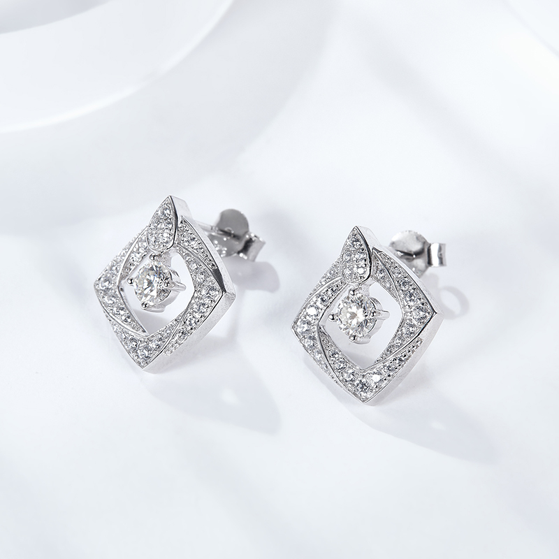 Sotiya Twist Square Design Round Cut Moissanite Stud Earrings Sterling Silver-Sotiya