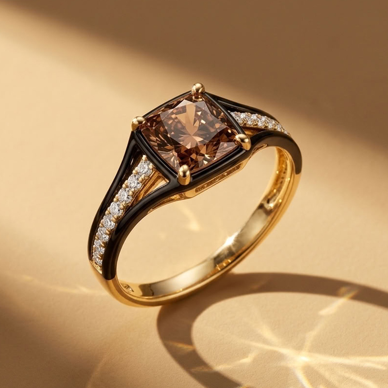 Sotiya Two Tone Cushion Cut Coffee Engagement Ring Sterling Silver