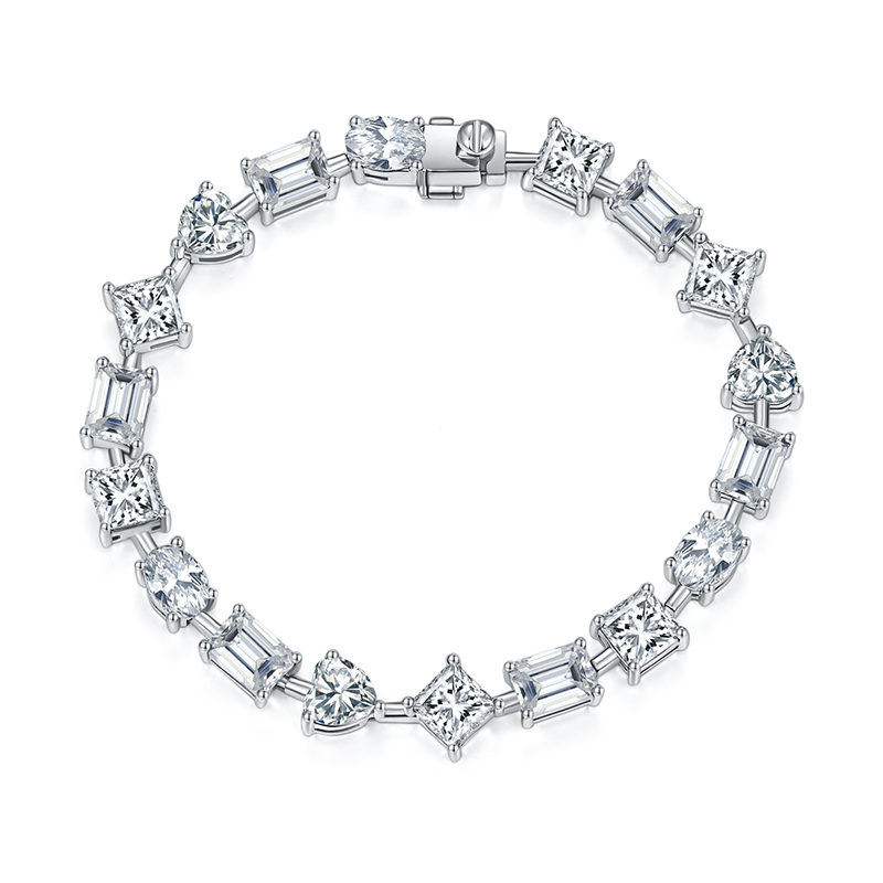 Sotiya Multi Shape Moissanite Bangle Bracelet Sterling Silver-Sotiya