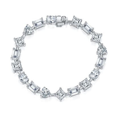 Sotiya Multi Shape Moissanite Bangle Bracelet Sterling Silver-Sotiya