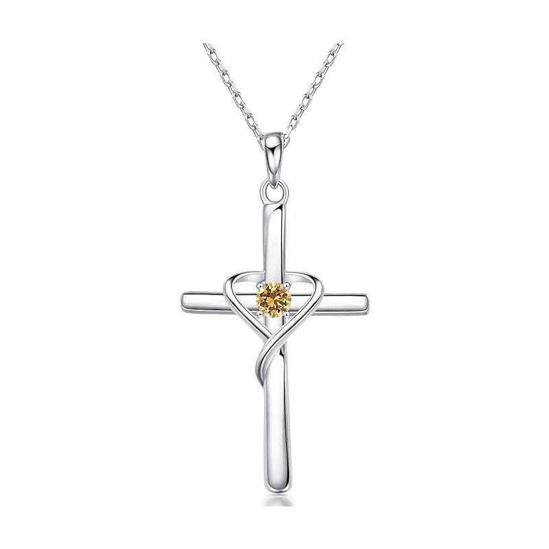 Sotiya 12 Birthstones Intertwined Cross Necklace Sterling Silver-Sotiya