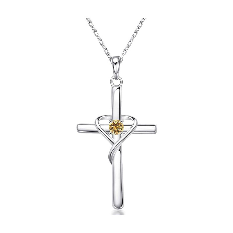 Sotiya 12 Birthstones Intertwined Cross Necklace Sterling Silver-Sotiya