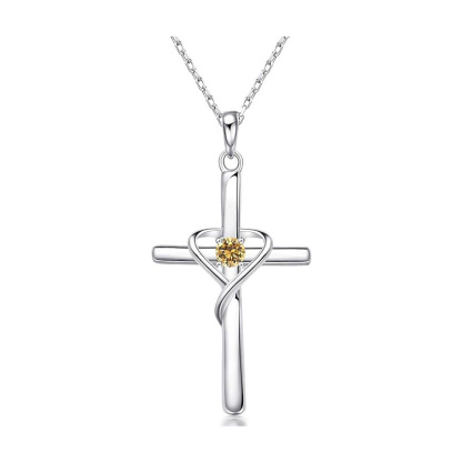 Sotiya 12 Birthstones Intertwined Cross Necklace Sterling Silver-Sotiya