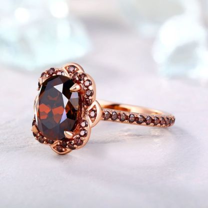 Sotiya Vintage Halo Oval Cut Coffee Engagement Ring Sterling Silver-Sotiya