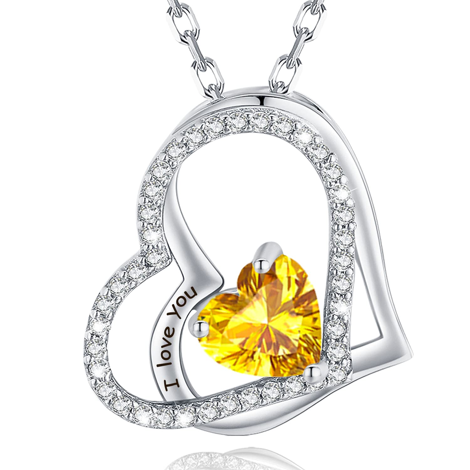 Sotiya 12 Birthstones "I Love You" Double Heart Necklace Sterling Silver-Sotiya