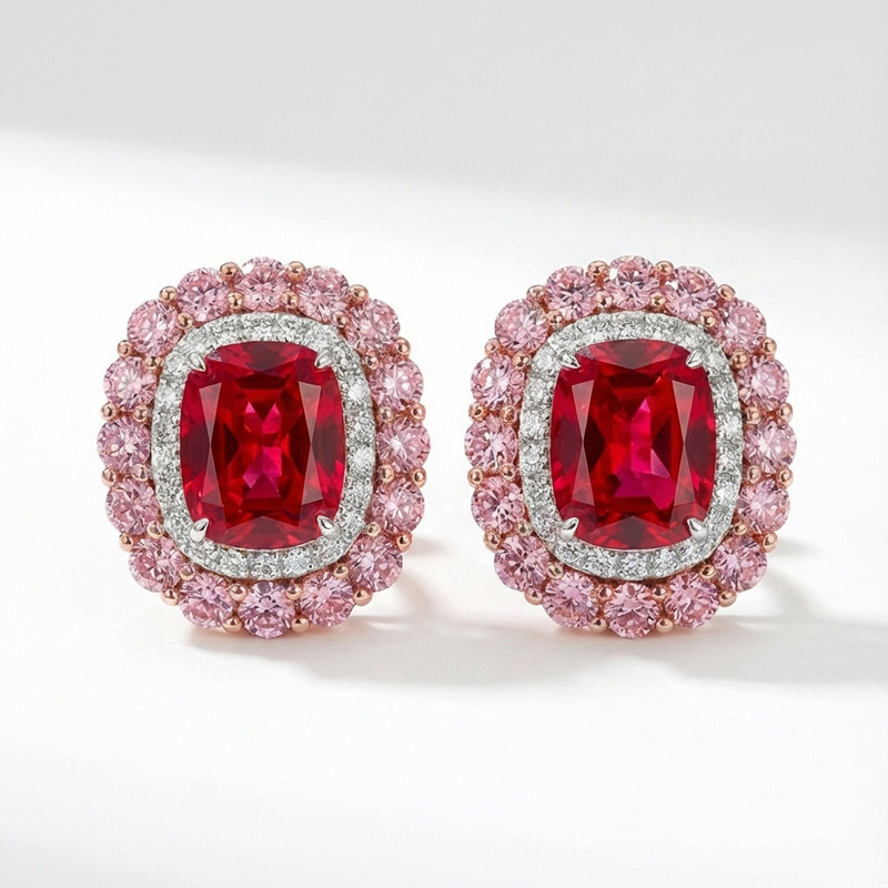 Sotiya Double Halo Cushion Cut Stud Earrings Sterling Silver-Sotiya