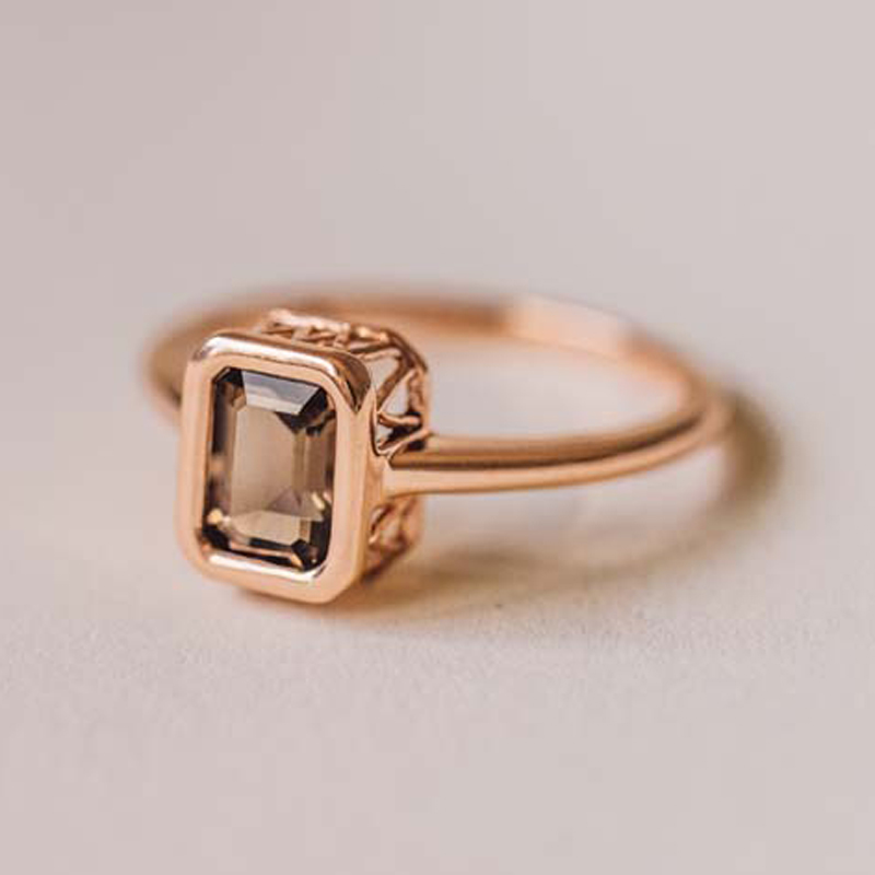 Sotiya Solitaire Coffee Emerald Cut Engagement Ring Sterling Silver-Sotiya