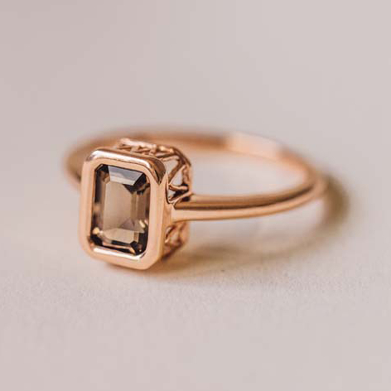 Sotiya Solitaire Coffee Emerald Cut Engagement Ring Sterling Silver-Sotiya