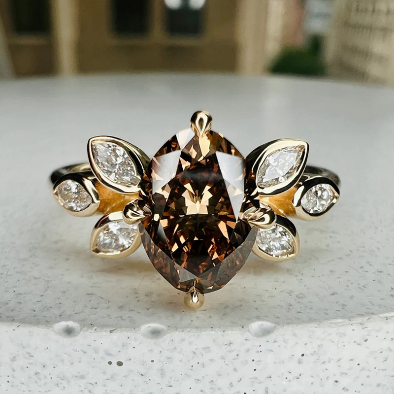 Sotiya Floral Inspired Sidestone Coffee Oval Cut Engagement Ring Sterling Silver-Sotiya