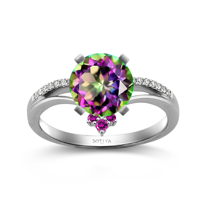 Sotiya Contour Round Cut Rainbow Mystic Quartz Engagement Ring Sterling Silver-Sotiya