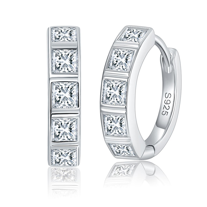 Sotiya Bezel Set Princess Cut Moissanite Hoop Earrings Sterling Silver-Sotiya