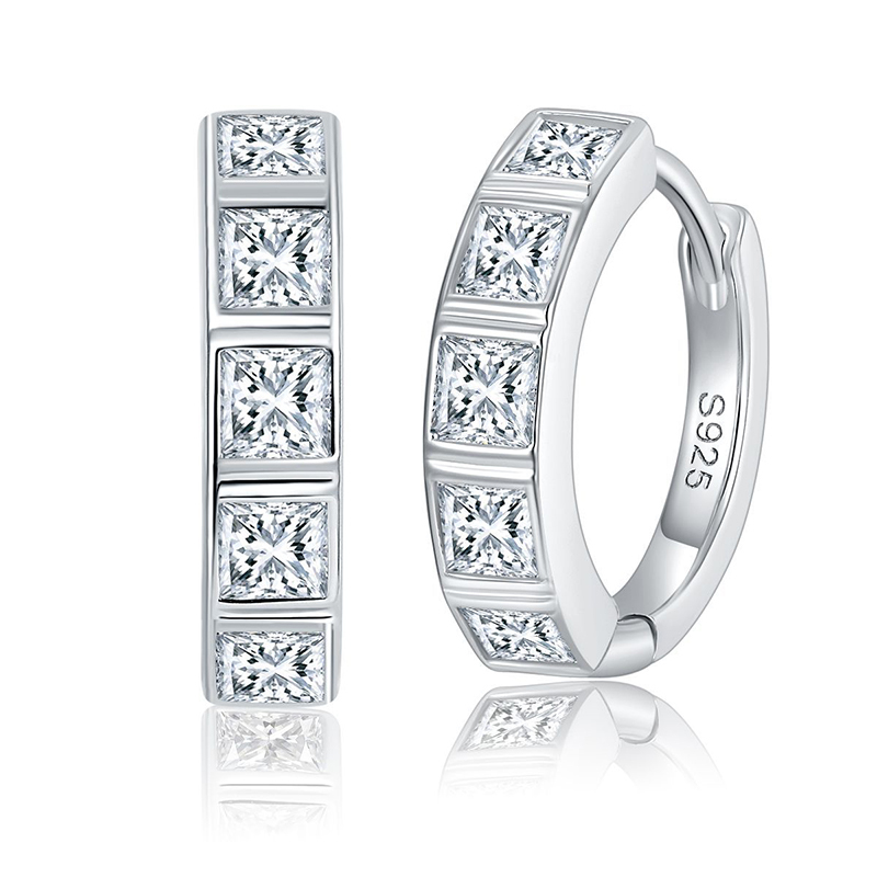 Sotiya Bezel Set Princess Cut Moissanite Hoop Earrings Sterling Silver-Sotiya