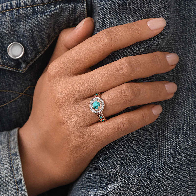 Sotiya Turquoise Halo Round Cut Enamel Engagement Ring Sterling Silver-Sotiya