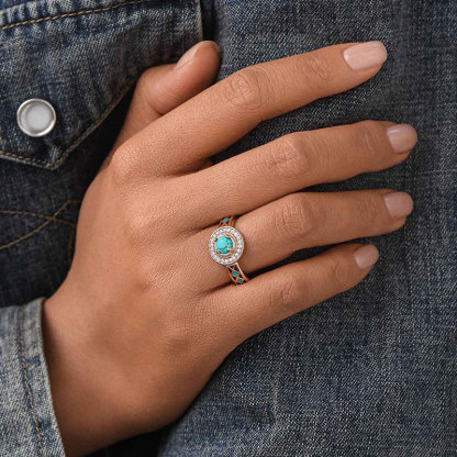 Sotiya Turquoise Halo Round Cut Enamel Engagement Ring Sterling Silver-Sotiya