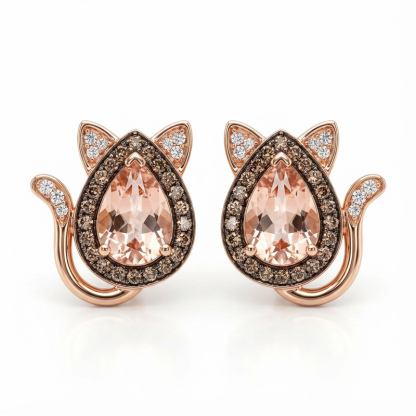 Sotiya Cat Design Halo Synthetic Morganite Pear Cut Coffee Stud Earrings Sterling Silver-Sotiya