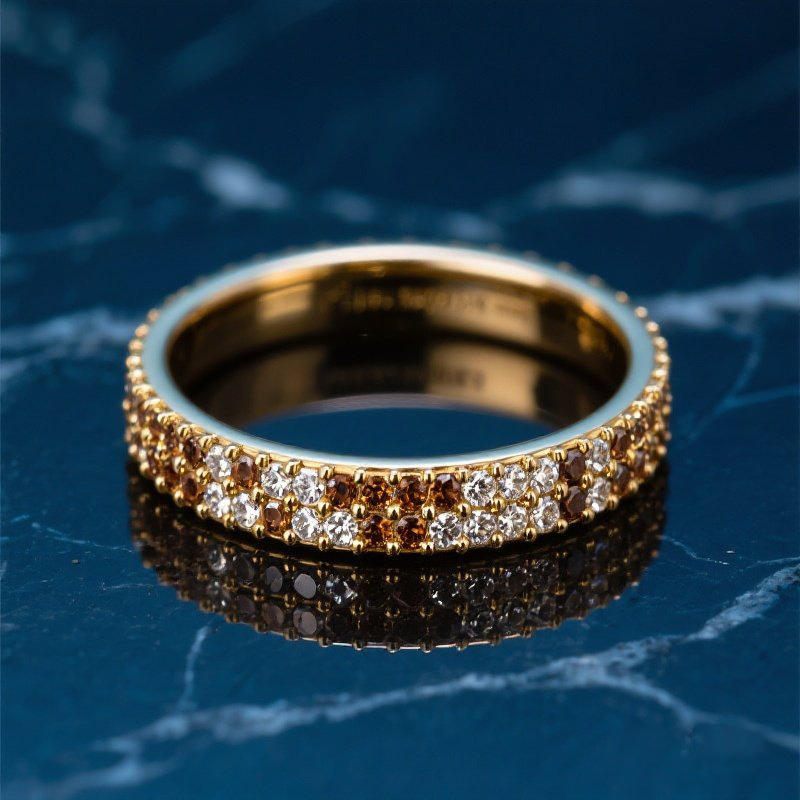 Sotiya Double Row Gemstone Coffee Men's Wedding Ring Eternity Band Sterling Silver-Sotiya