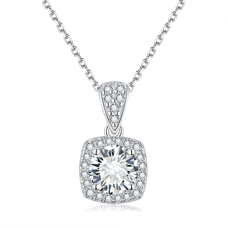 Sotiya Squircle Shaped Halo Round Cut Moissanite Necklace Sterling Silver-Sotiya
