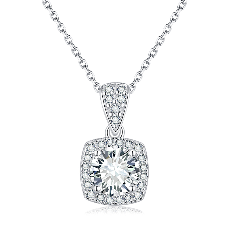 Sotiya Squircle Shaped Halo Round Cut Moissanite Necklace Sterling Silver-Sotiya