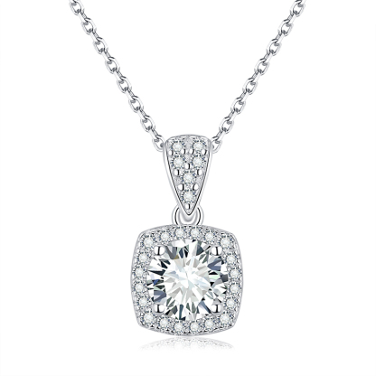 Sotiya Squircle Shaped Halo Round Cut Moissanite Necklace Sterling Silver-Sotiya