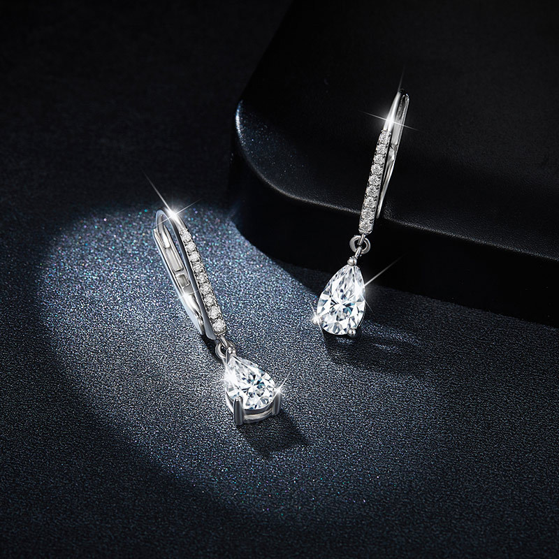 Sotiya Pear Cut Moissanite Drop Earrings Sterling Silver-Sotiya