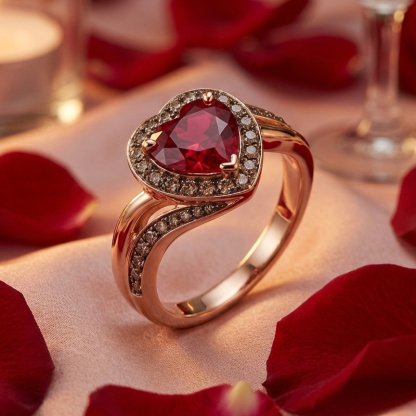 Sotiya Wavy Band Embraces Halo Heart Cut Coffee Engagement Ring Sterling Silver-Sotiya