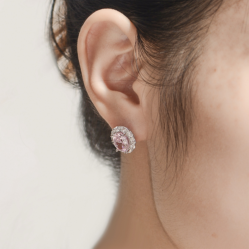 Sotiya Halo Oval Cut Stud Earrings High-carbon Zircon Sterling Silver-Sotiya