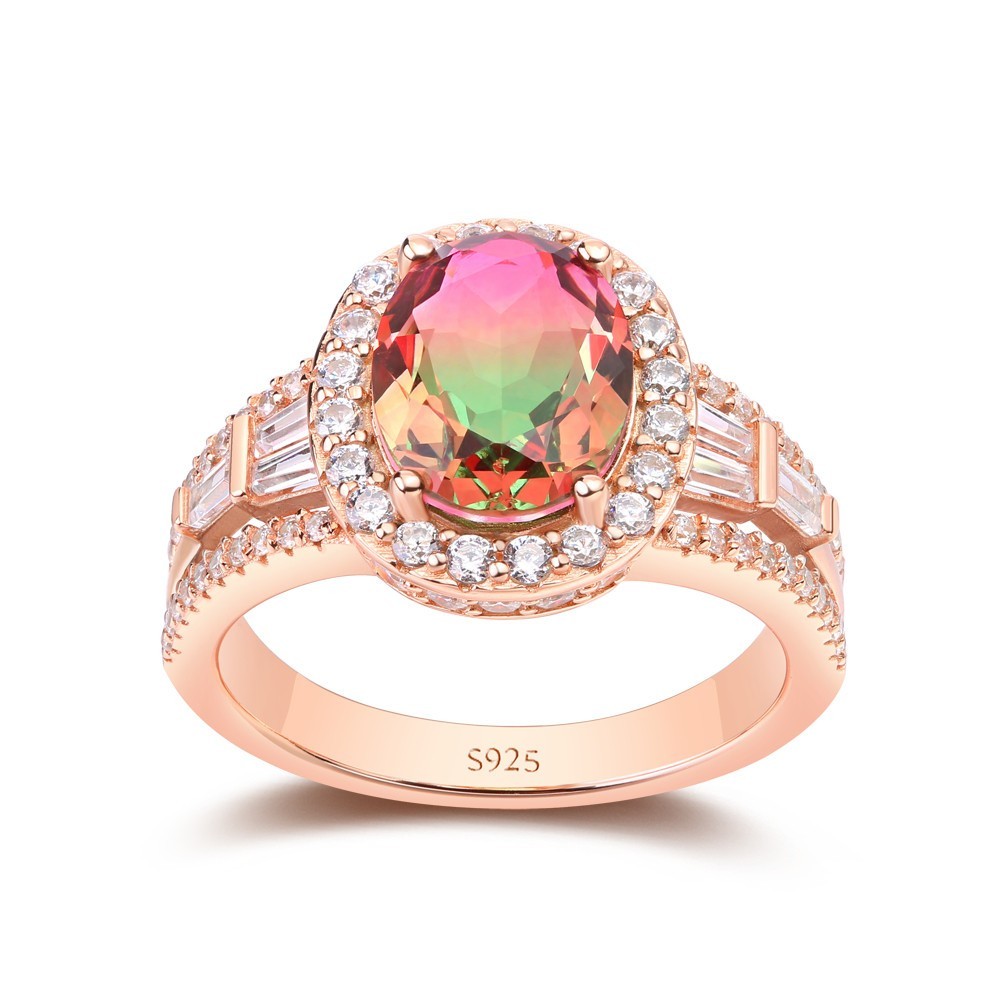 Sotiya Oval Cut Watermelon Rose Gold Halo Engagement Ring Sterling Silver-Sotiya